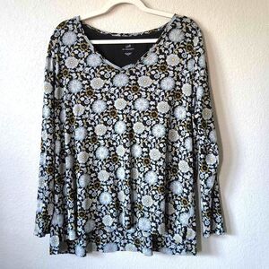 J.Jill 100% Pima Cotton Long Sleeve Tee Floral Botanical Coastal XL